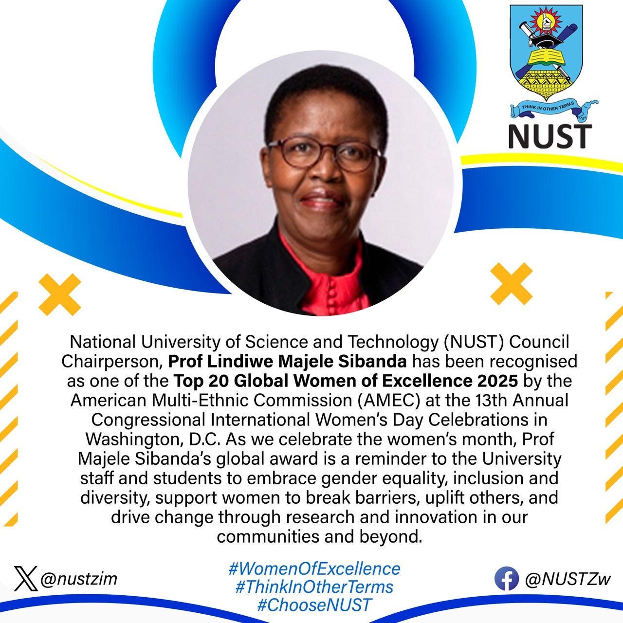 NUST COUNCIL CHAIR AWARDED TOP 20 GLOBAL WOMEN OF EXCELLENCE AWARD